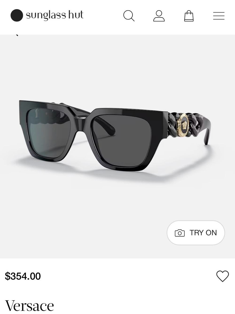 Versace Black Square Sunglasses with Gold Medallion Chain Arms